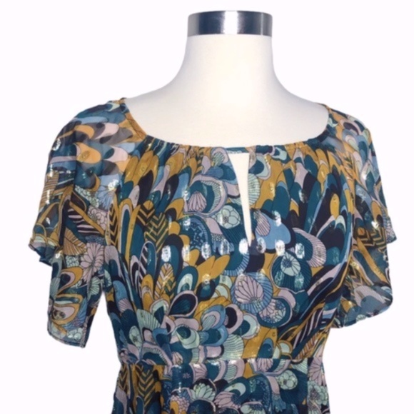 Anthropologie HD In Paris Metallic Floral Top Sz 4 - Picture 2 of 6